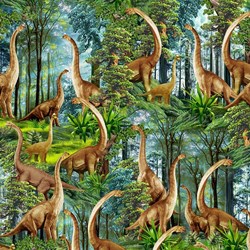 Timeless Treasures - CD2409 - Dino Roars - Brontosaurus in het bos