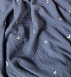 Bamboe deken Moon & Stars embroidery BLUE