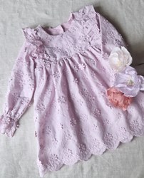 Cotton embroidery Daisy jurk ruffle Lila