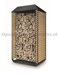 Houtopslag buiten zwart metaal/ruw dennen houtkast