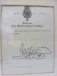 Keizer Wilhelm II, Huis Doorn, bedank brief