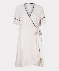 ESQUALO Dress linen contrast stitch