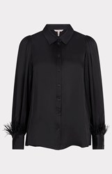 ESQUALO BLOUSE BASIC SATIN FEATHERS BLACK