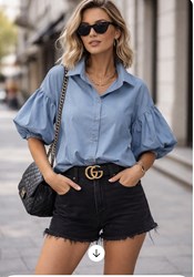 Spijkerblouse met pof mouw