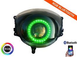 Led Angel Eye 90mm 3200 Lumen RGB Bluetooth koplamp unit Piaggio Zip compleet  