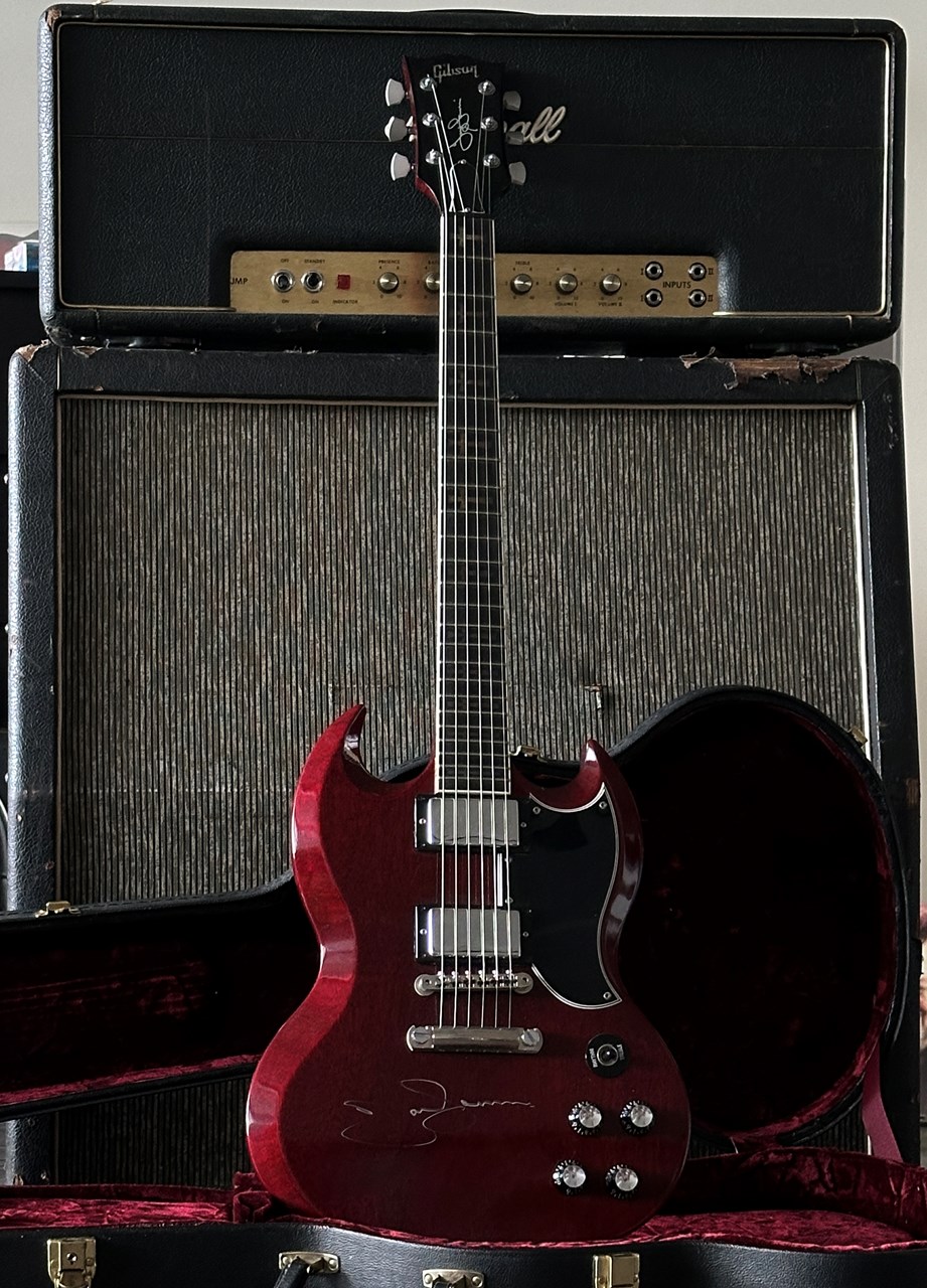 2000 Gibson SG Tony Iommi Custom Shop with Sterling Silver Cross Inlays Dark Wine Red Handsigned - Thumbnail 2