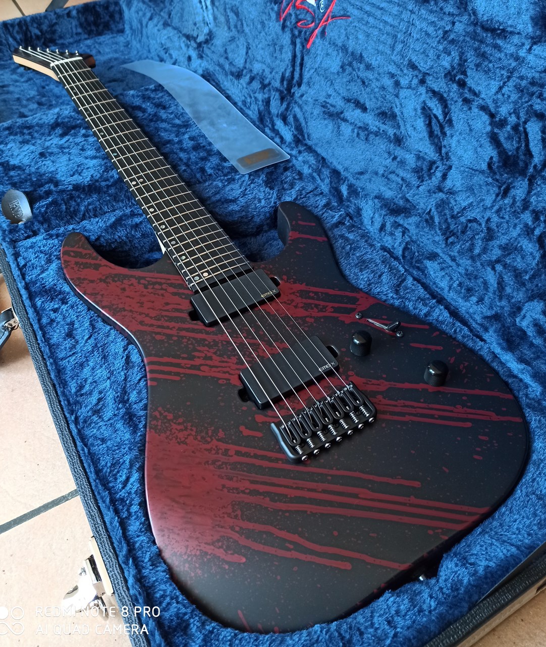 ESP USA M-7 Hardtail Baritone Blood Splatter Black Satin Mint - Thumbnail 5