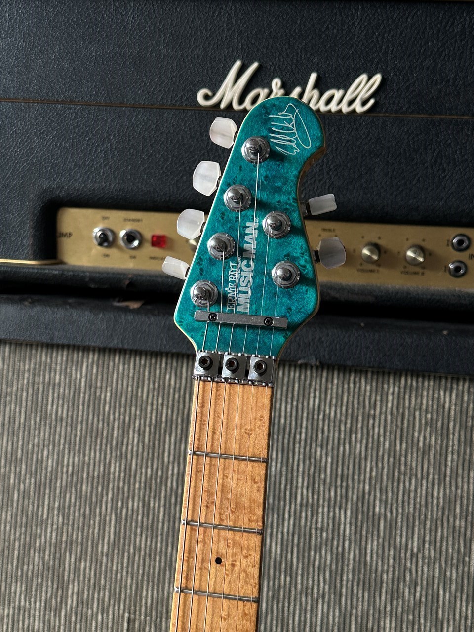 1991 Music Man EVH Eddie van Halen Trans Blue Quilt Top - Thumbnail 6