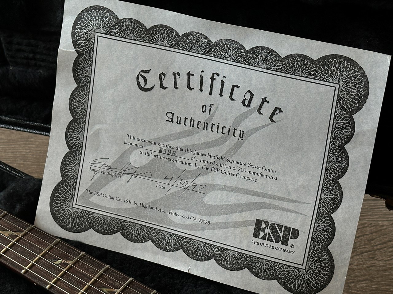 ESP Custom Shop JH-1 James Hetfield Signature with Handsigned COA - Thumbnail 5