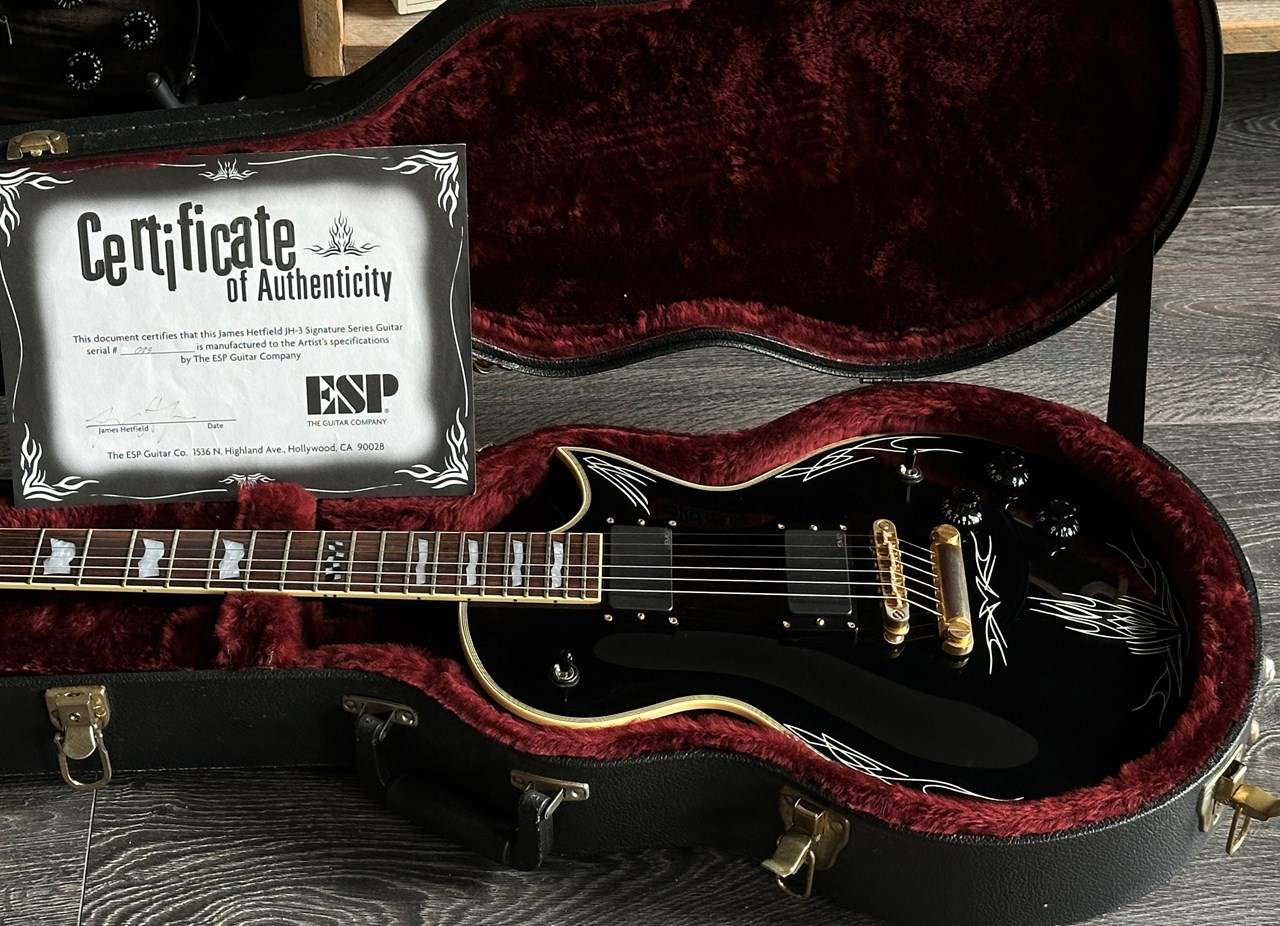 1999 ESP Custom Shop James Hetfield Signature JH-3 Black with Hot Rod Pinstriping - Thumbnail 3