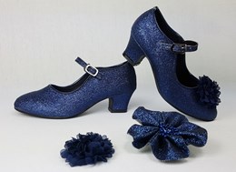 Spaanse Schoenen Navy Blauw Glitter + Accessoires