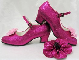 Spaanse Schoenen Roze Fuchsia Glitter + Accessoires